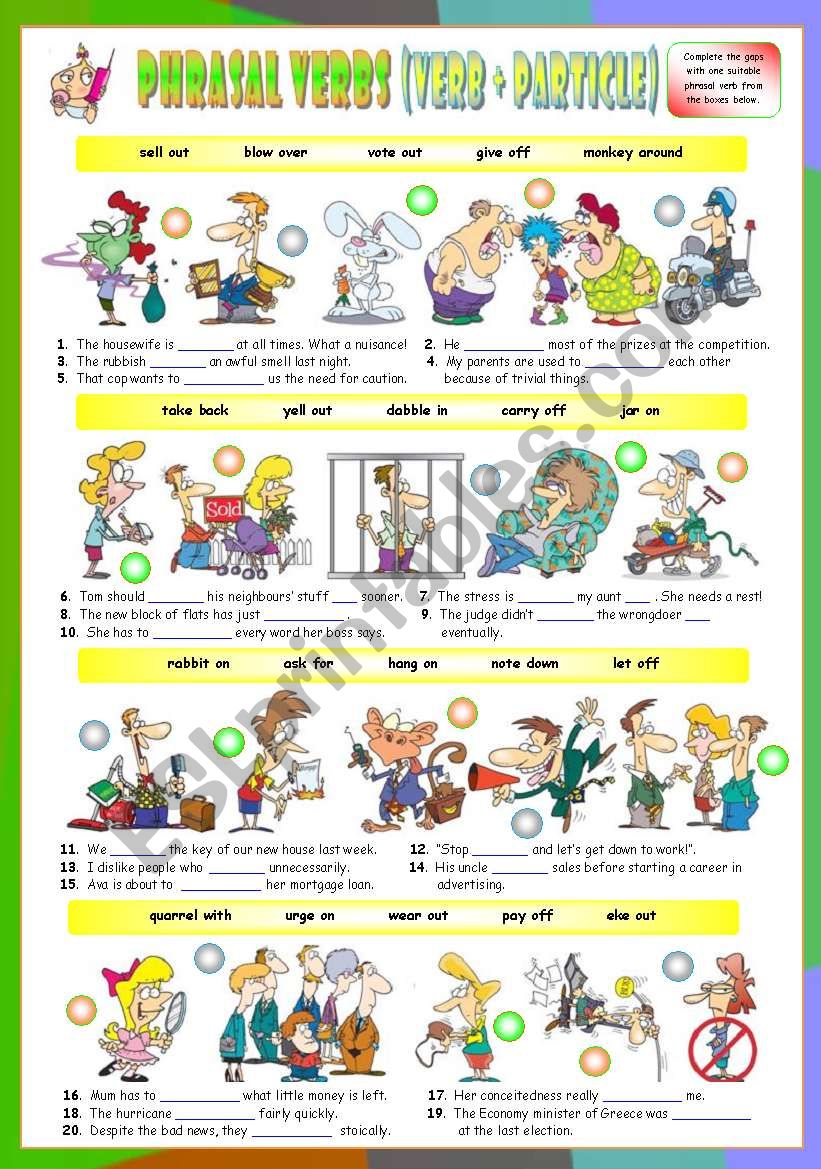 Phrasal Verbs (Twelfth series). Exercises (Part 2/3). Key included!!!