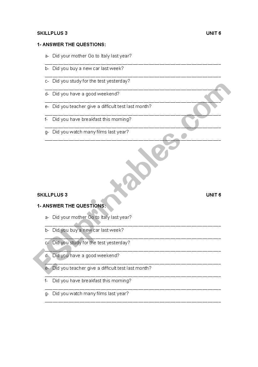 SIMPLE PAST worksheet