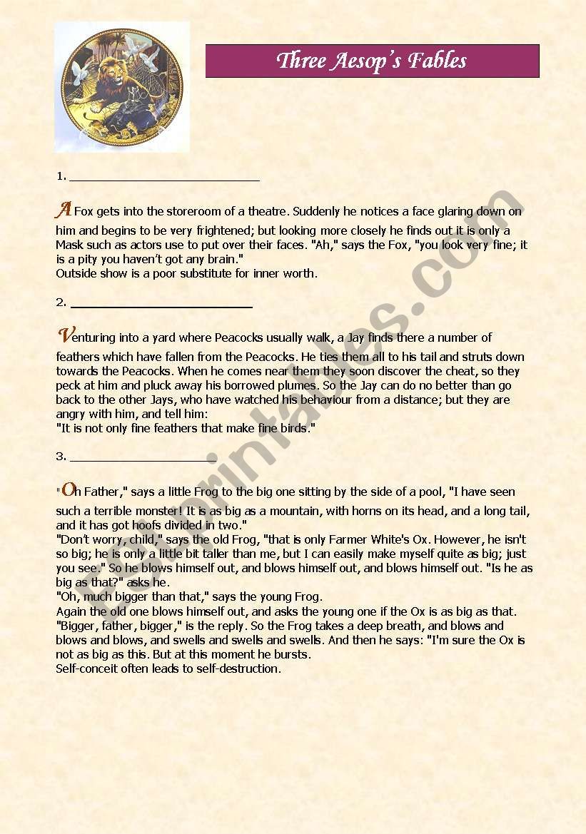 Three Aesops Fables worksheet