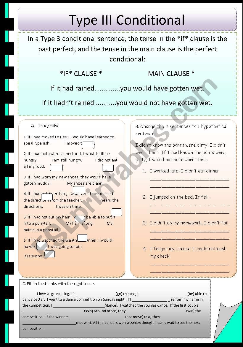 Type 3 Conditional (Part II) worksheet