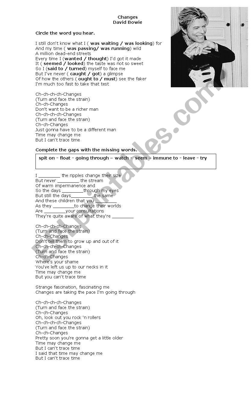 CHANGES -DAVID BOWIE worksheet