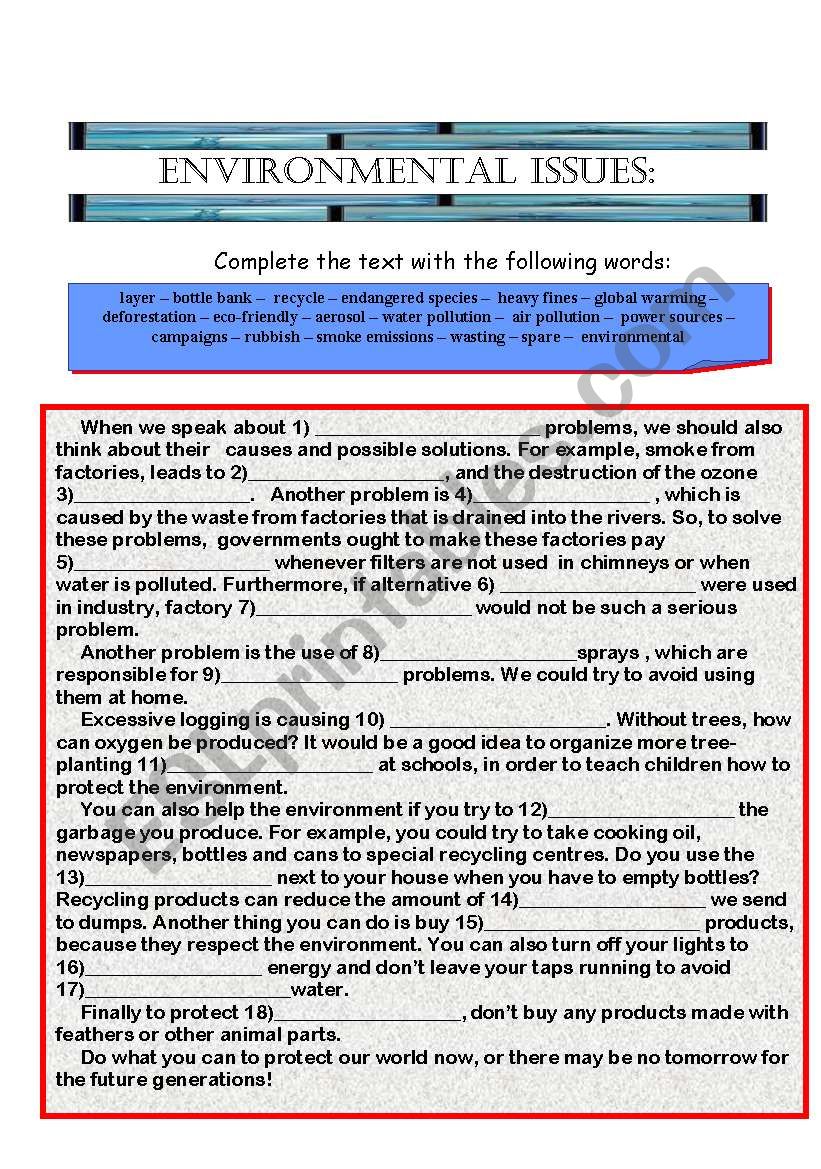 environmental issues worksheet