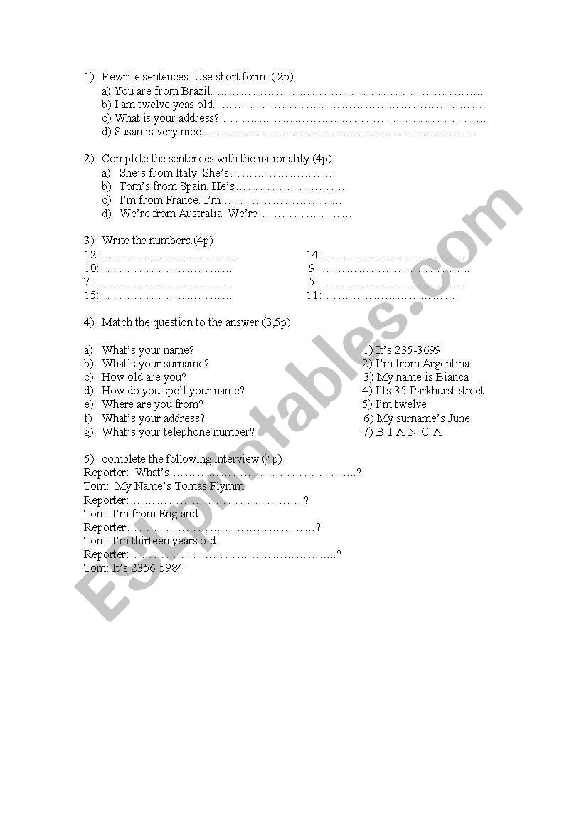 wh - questions / to be  worksheet