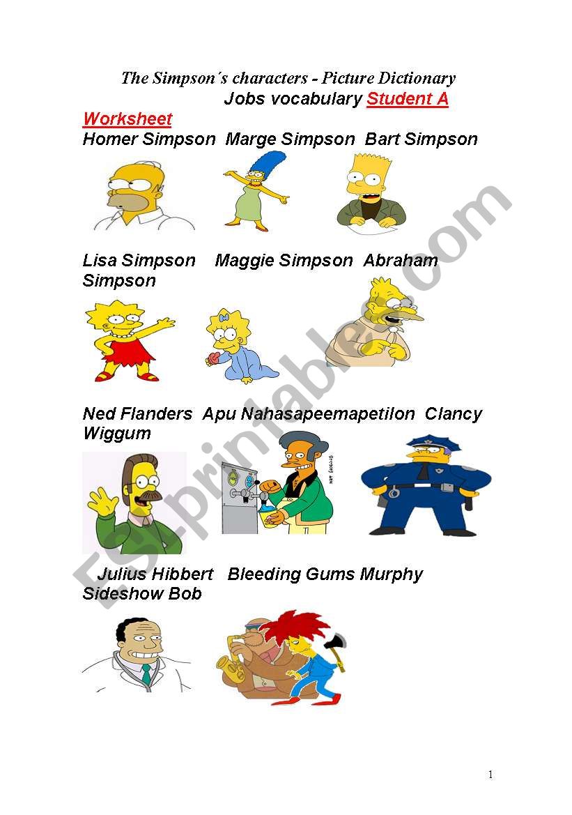 The Simpsons Jobs worksheet