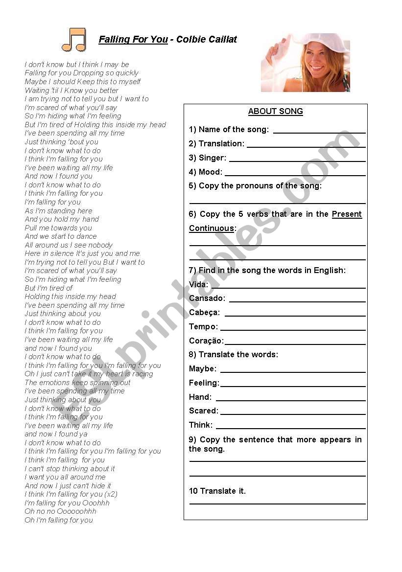 Falling for you worksheet
