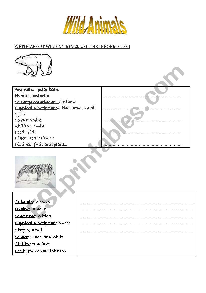 Wild animals worksheet