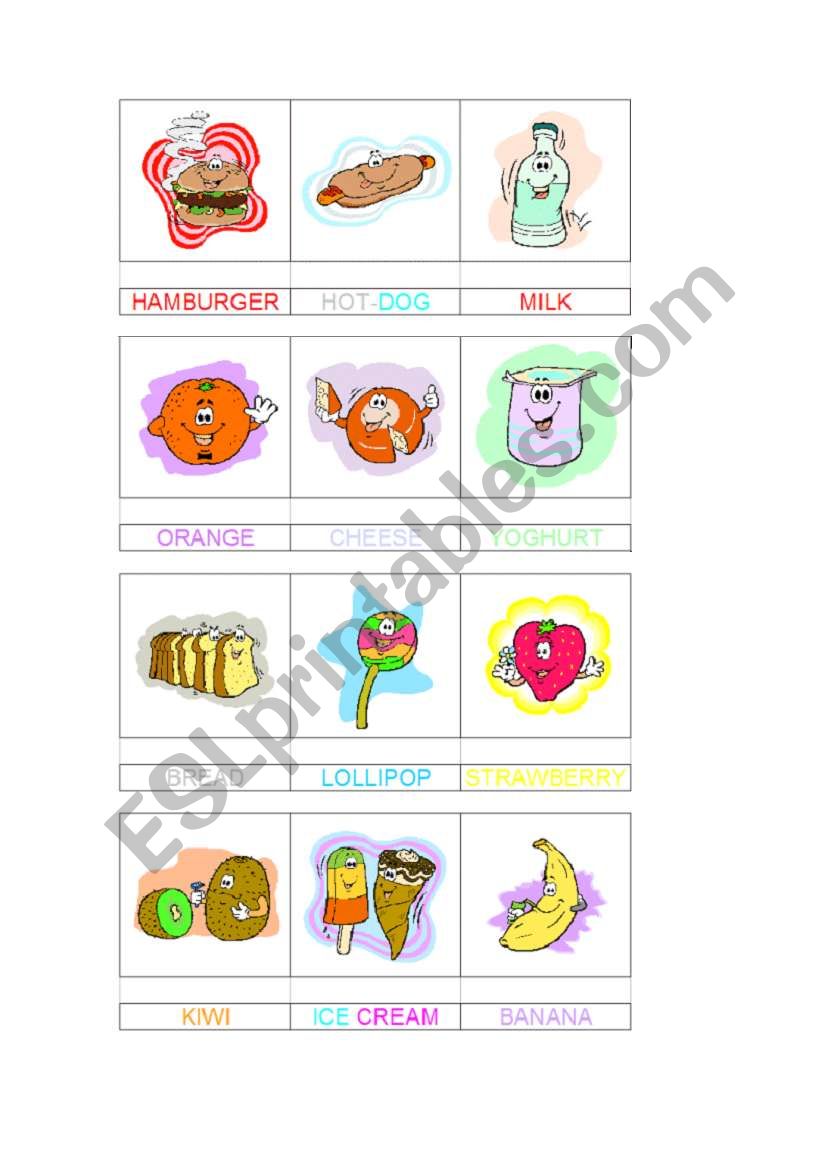 food flashcards worksheet