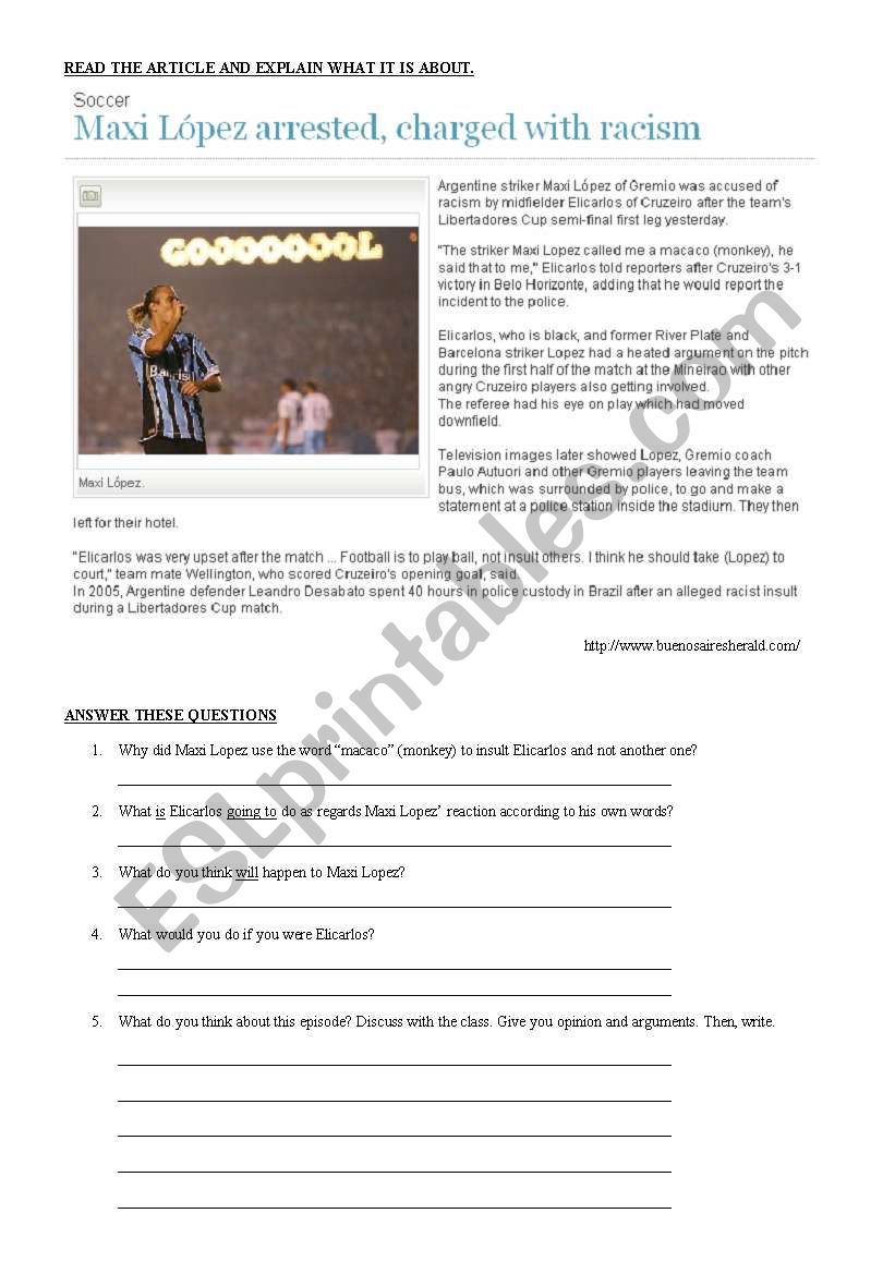 Racism in football worksheet