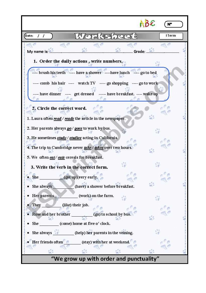 daily routine worksheet