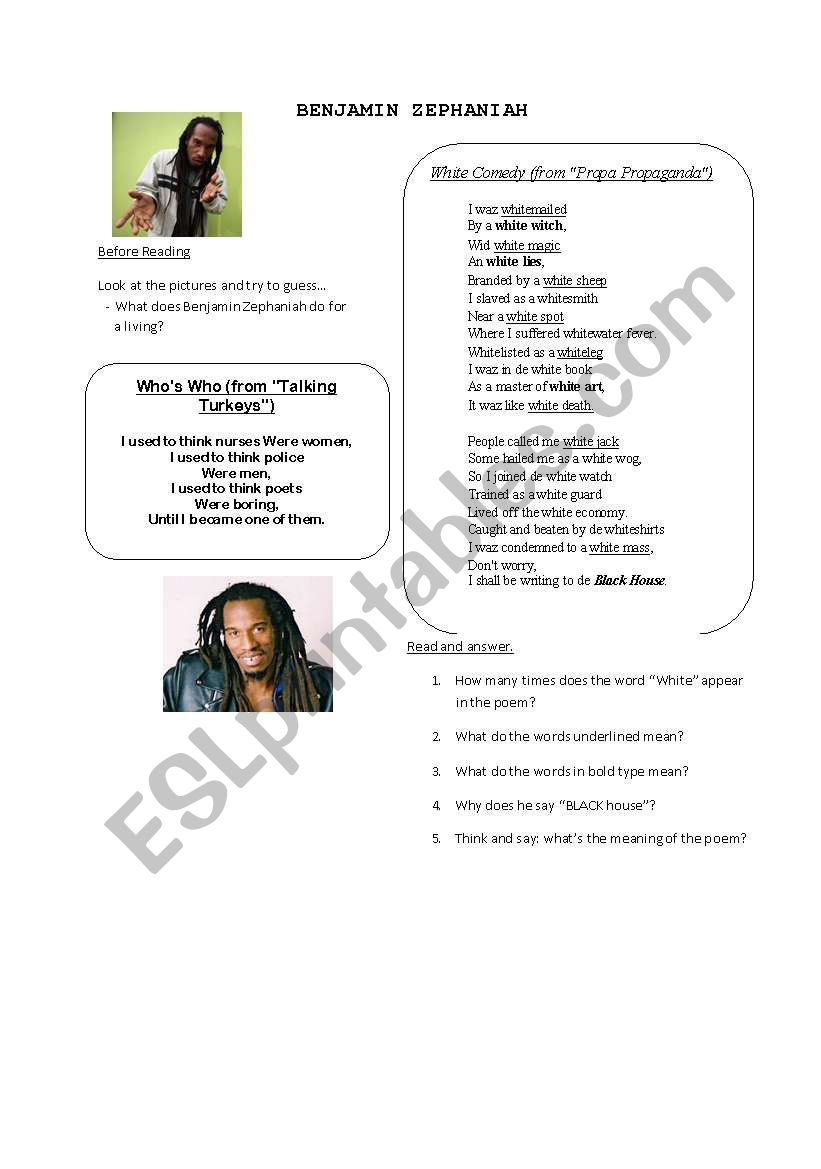 Working with poems worksheet