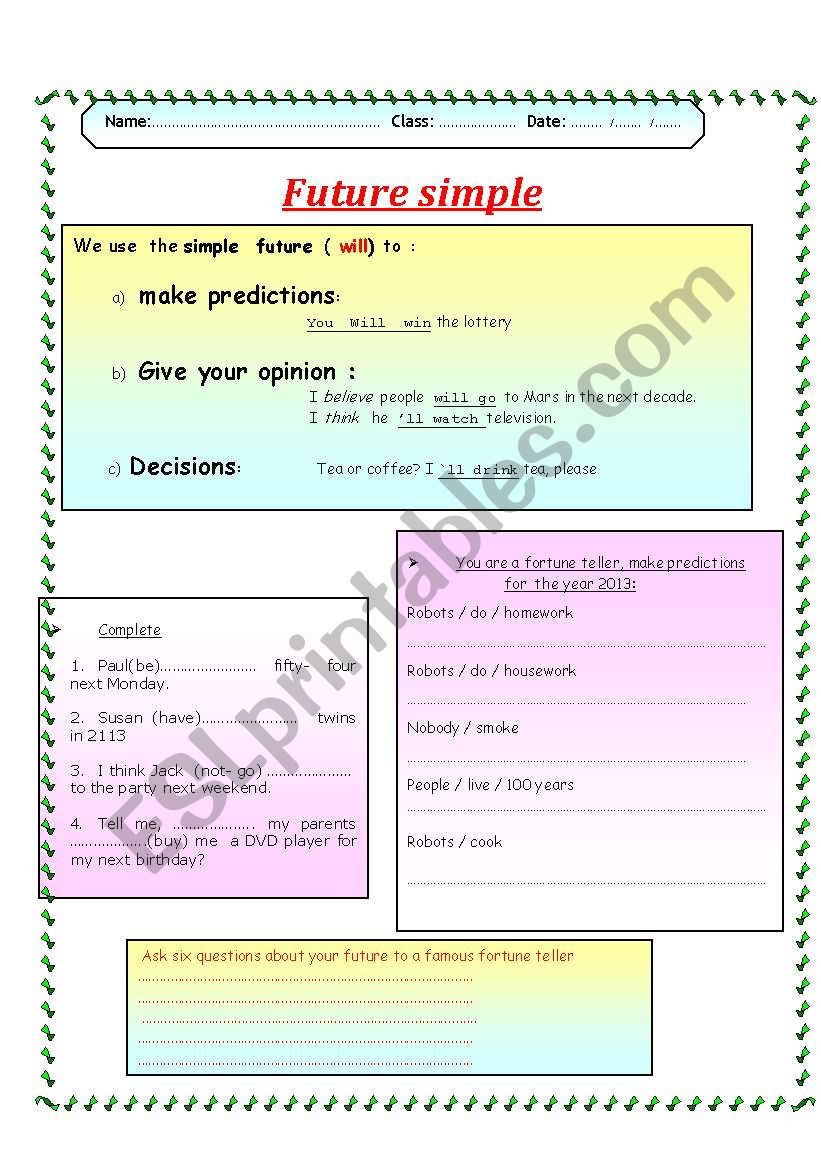 Simple future worksheet