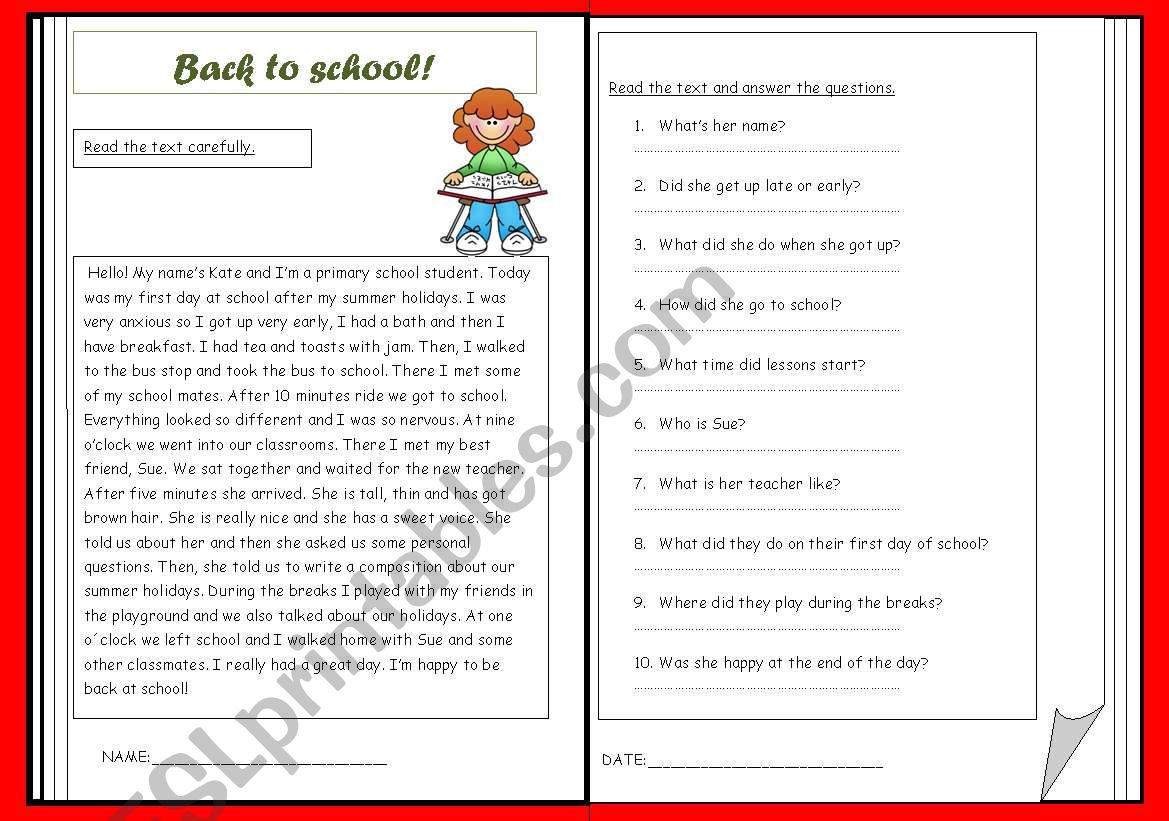 Back to school worksheet