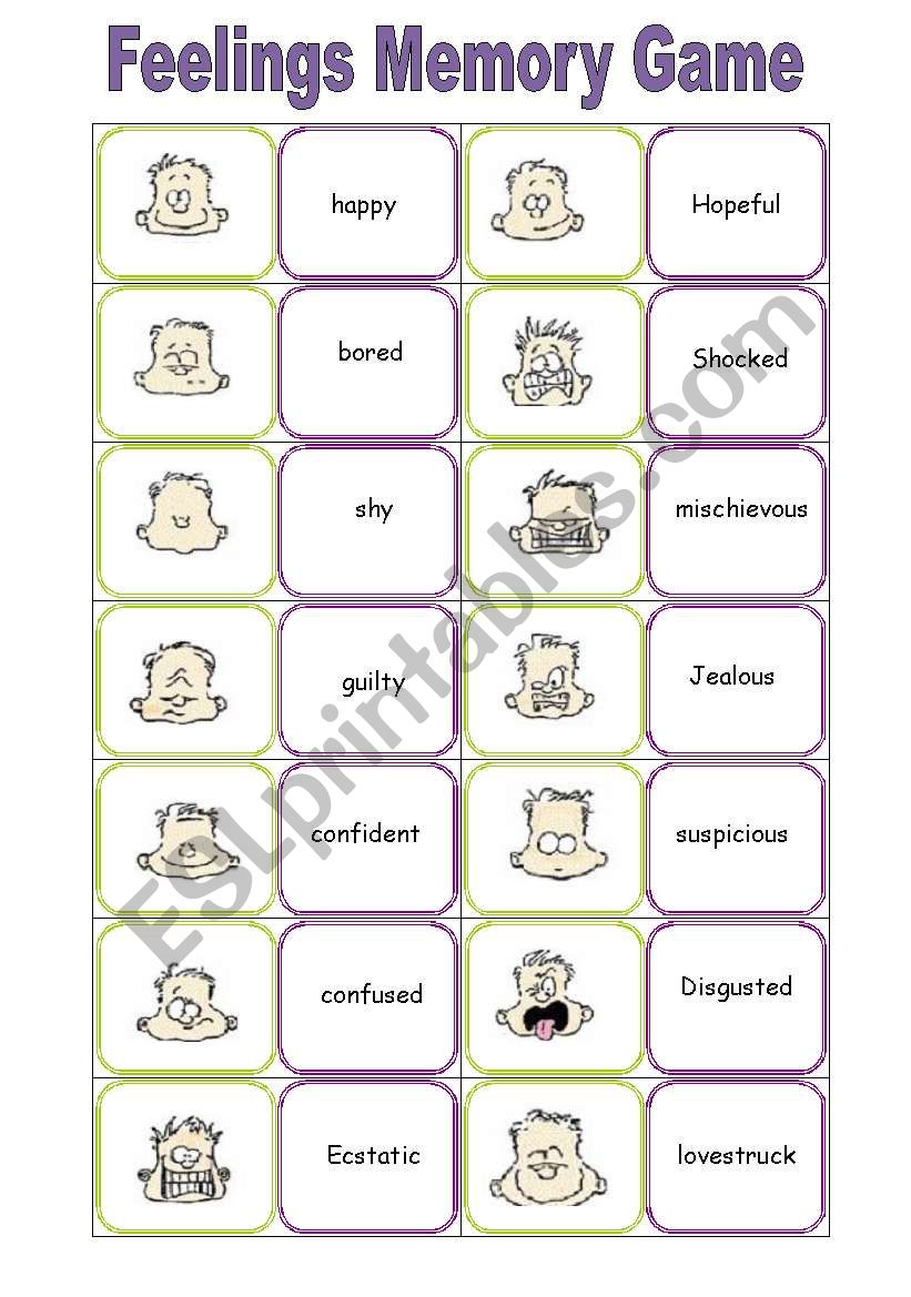 memory game - Feelings worksheet