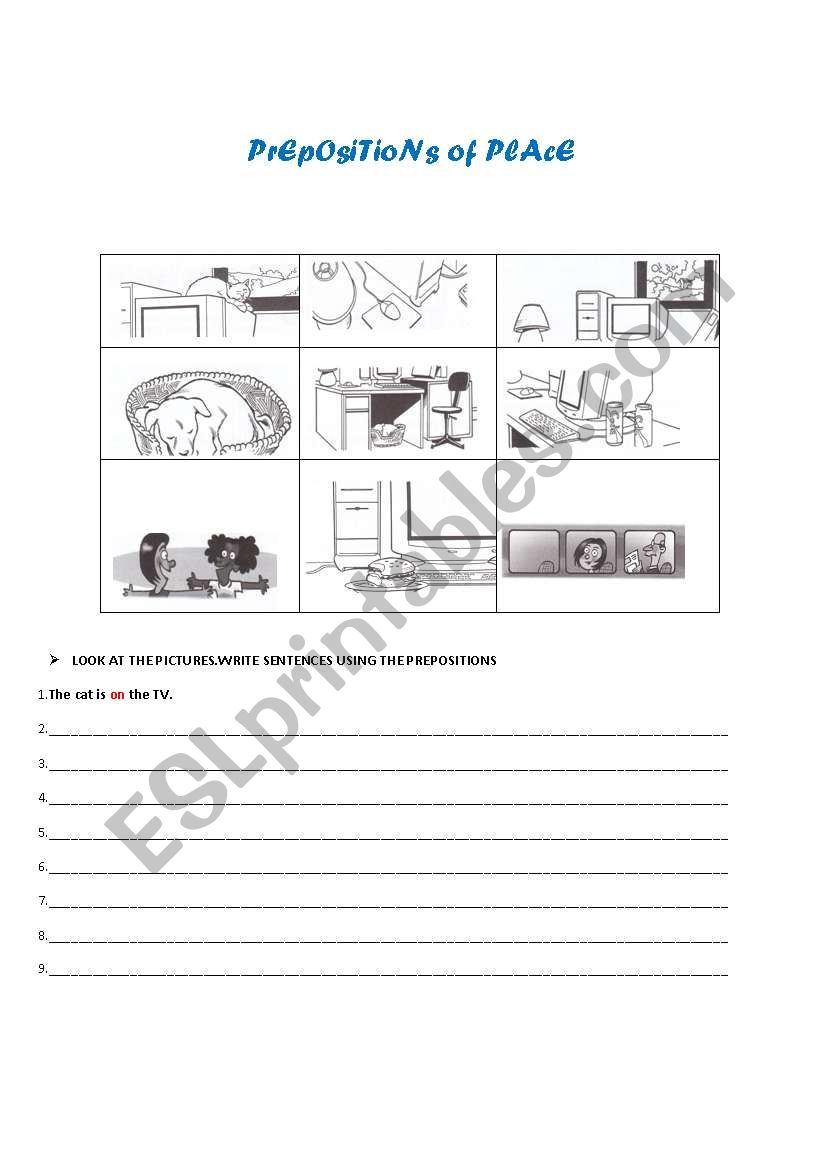 Prepositions of place worksheet