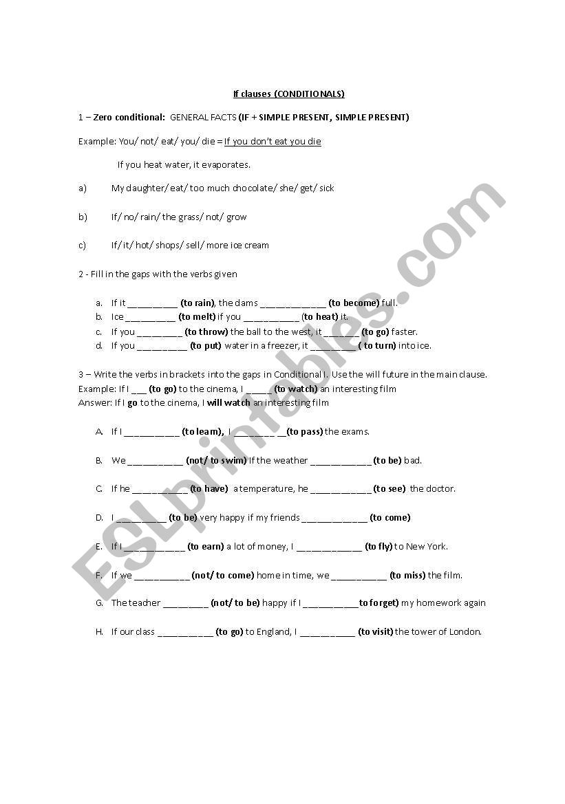 first coditional worksheet