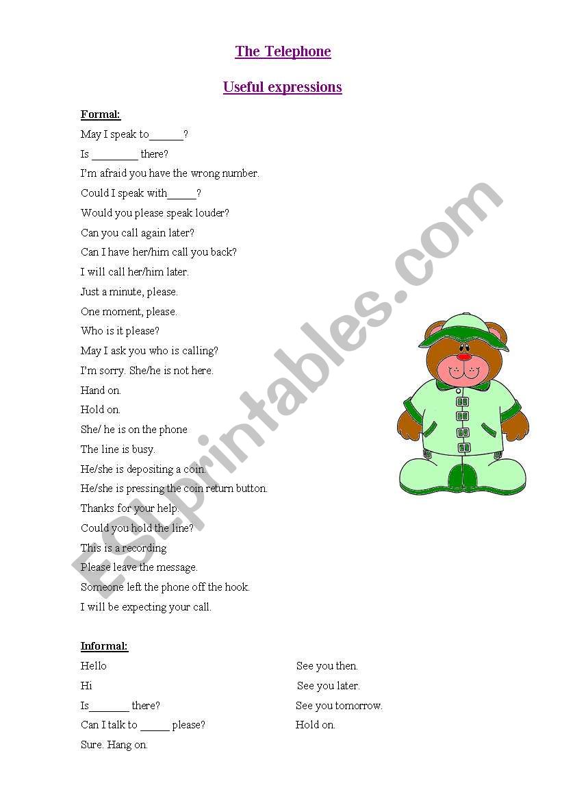 TELEPHONE EXPRESSIONS worksheet