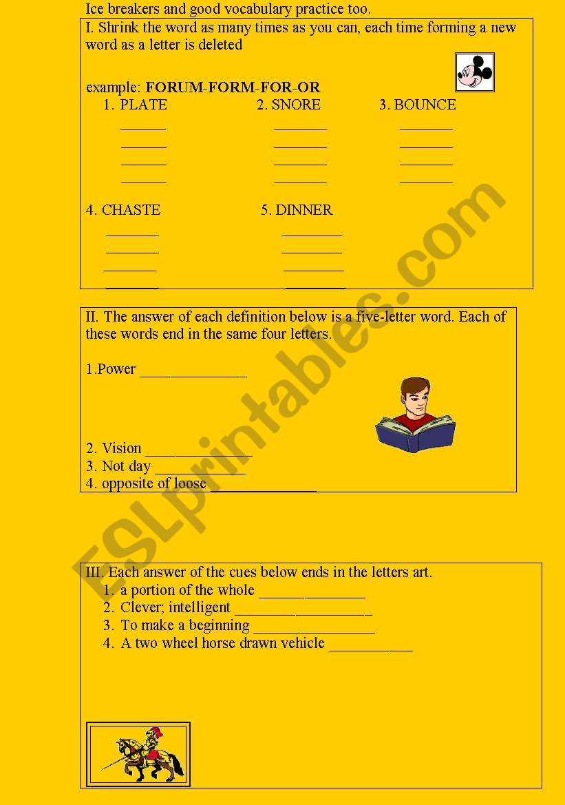 Ice breaker worksheet