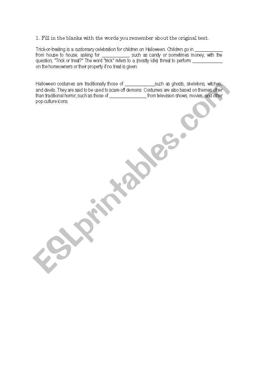 FILL IN THE BLANKS HALLOWEEN worksheet