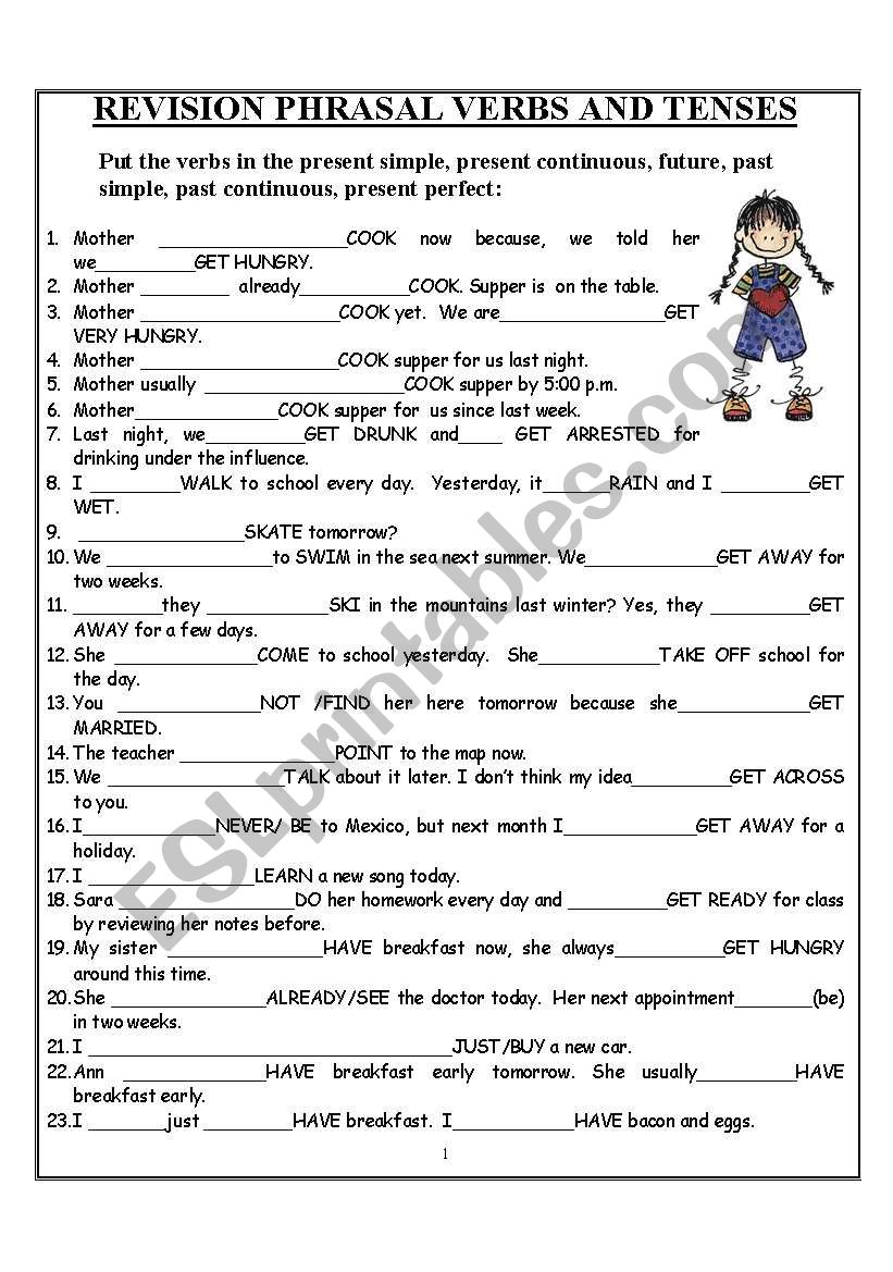 REVISION PHRASAL VERBS TOGETHER WITH TENSES