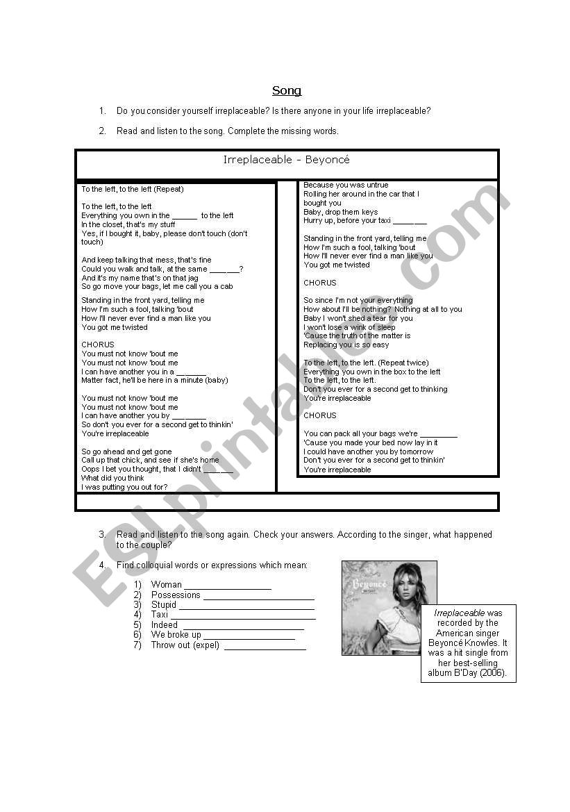 Irreplaceable worksheet