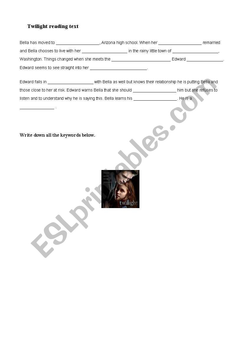 Twilight worksheet