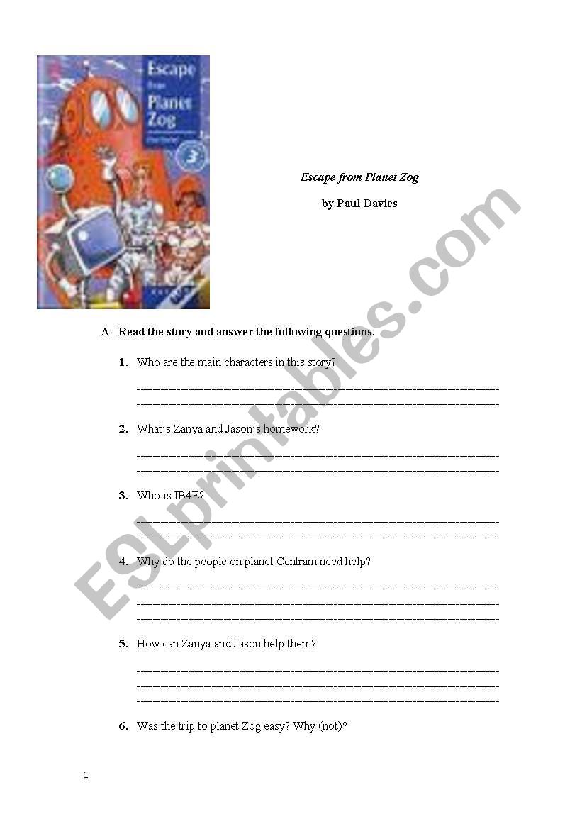 EScape from Planet Zog worksheet