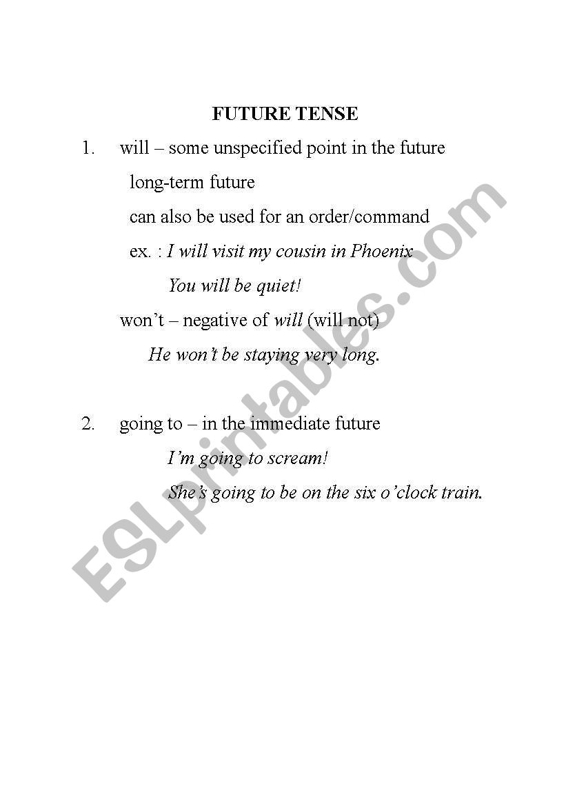 Going to vs. will worksheet