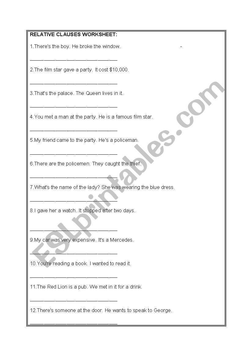 Relative Clauses worksheet