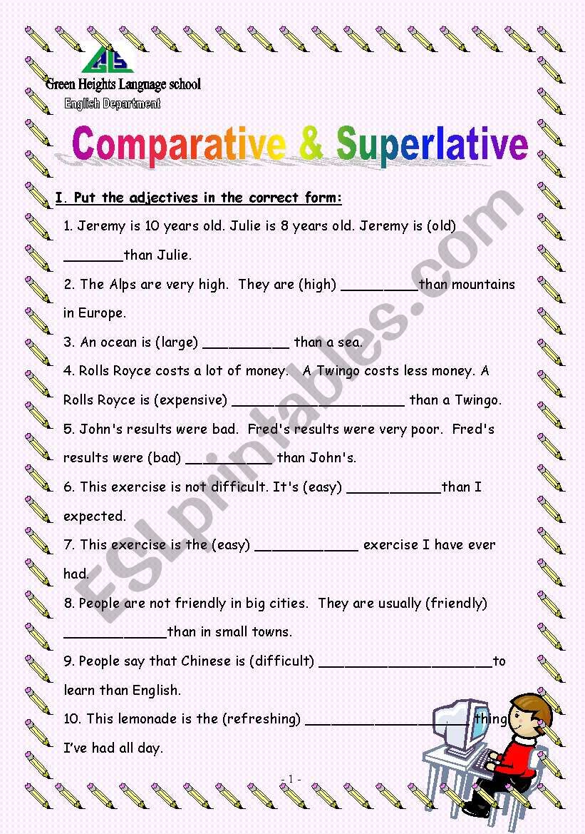 comparative &superlative  worksheet