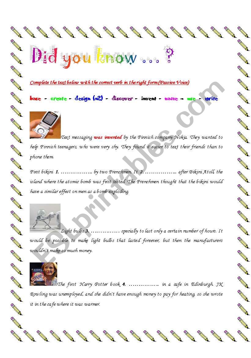 Did you know...? (Past Passive Exercise)