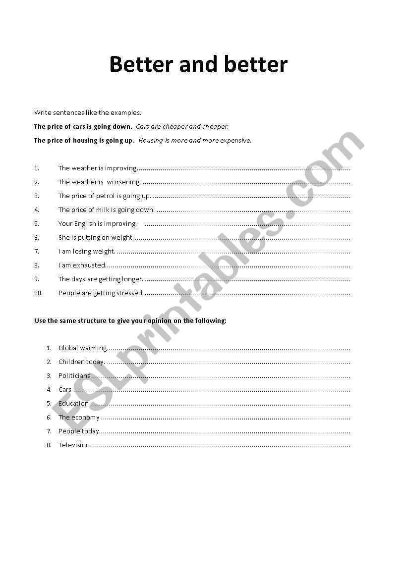 better and better worksheet