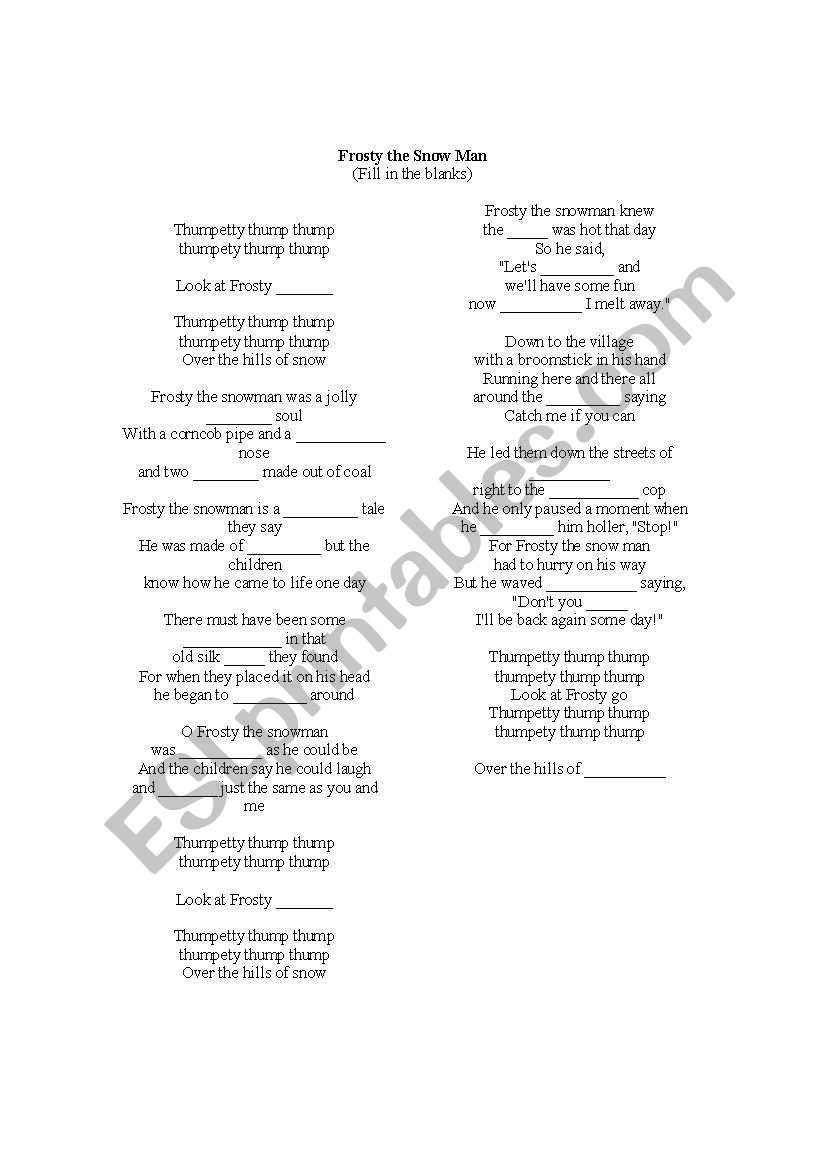 Christmas Carol Fill-in worksheet