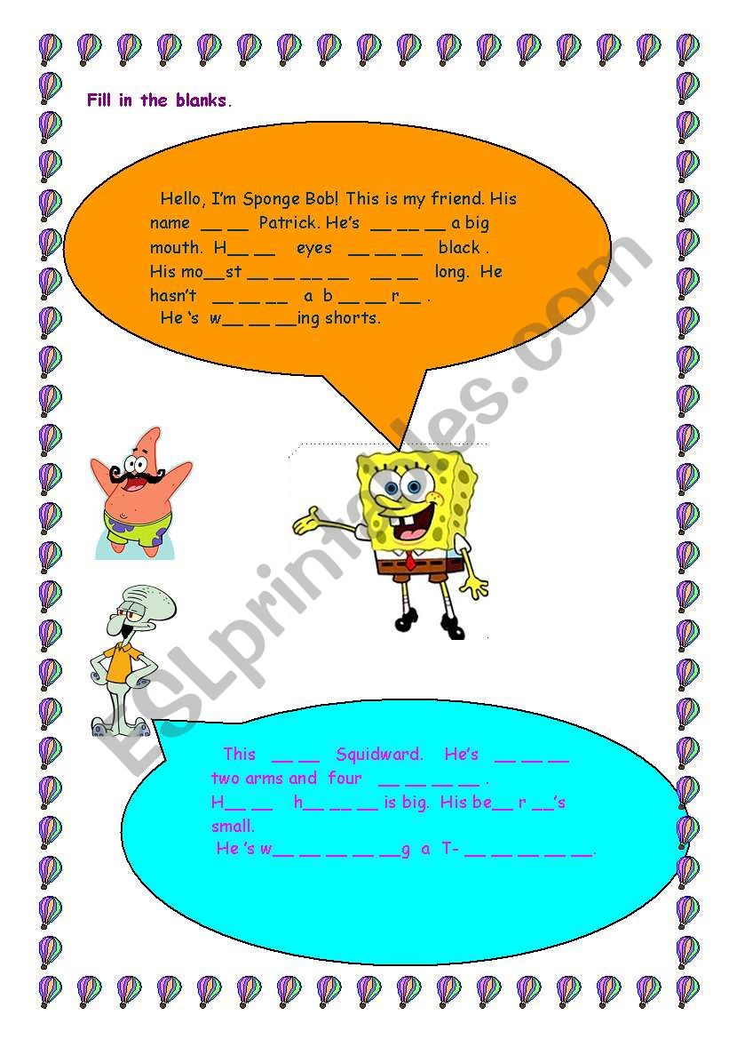 reading about sponge bob and  his friends