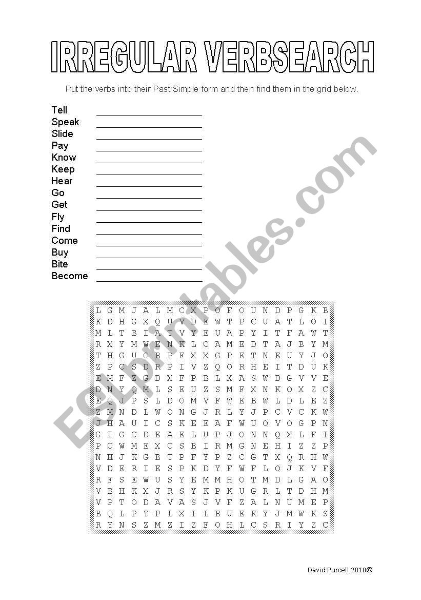 Irregular Verbsearch worksheet
