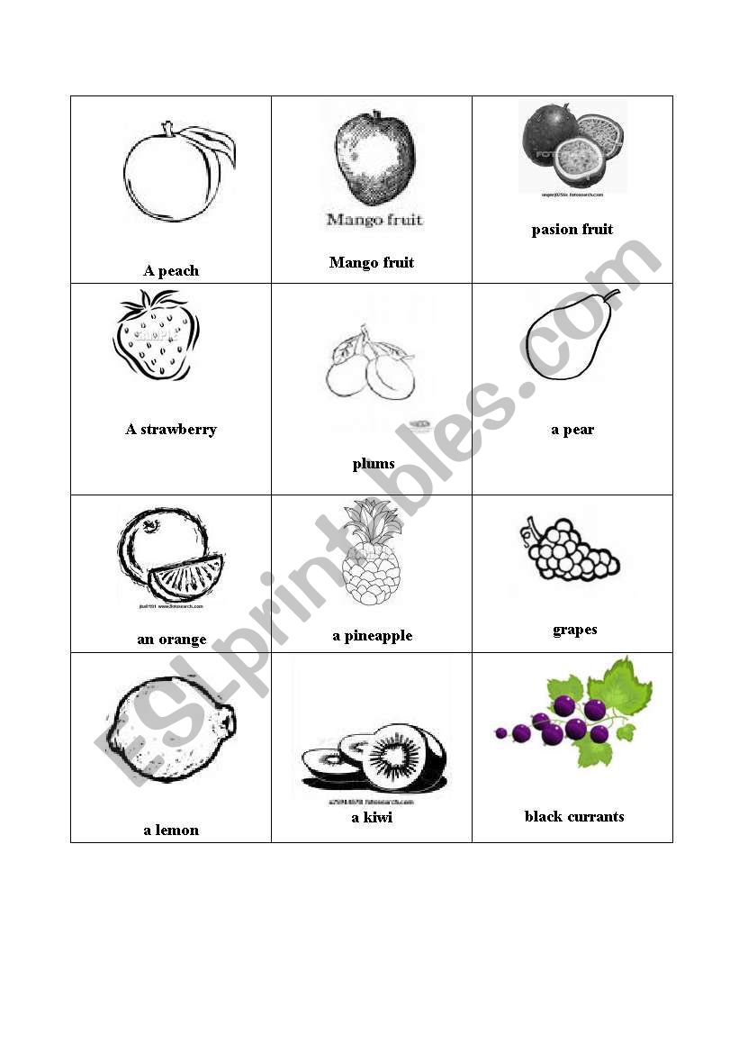 fruit bingo worksheet