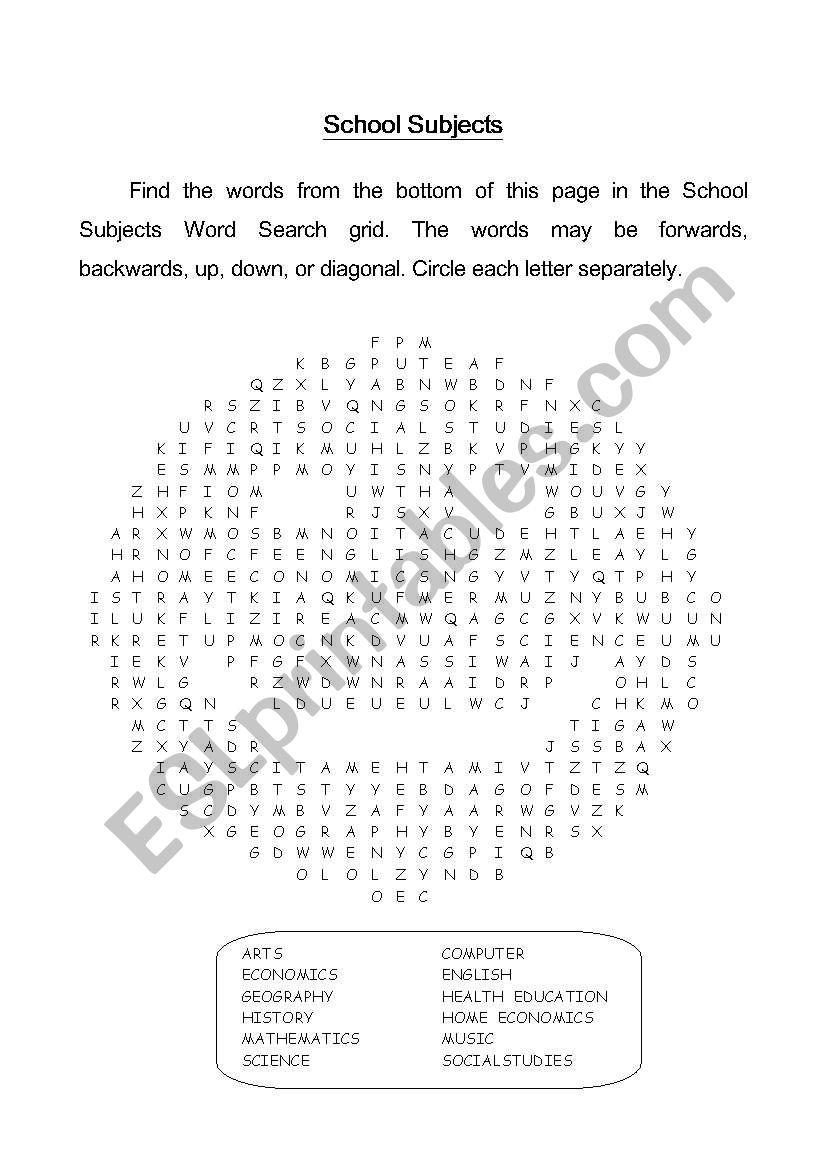 School Subjects worksheet