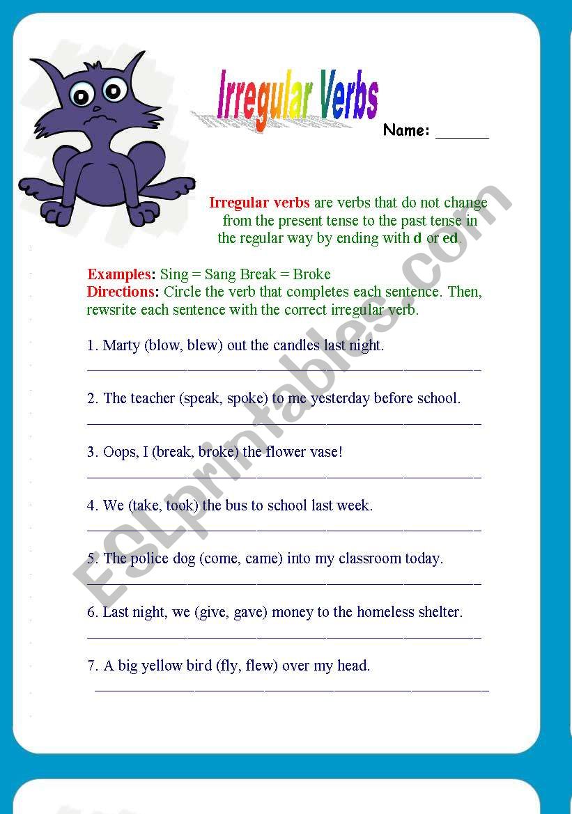 irregular vers worksheet