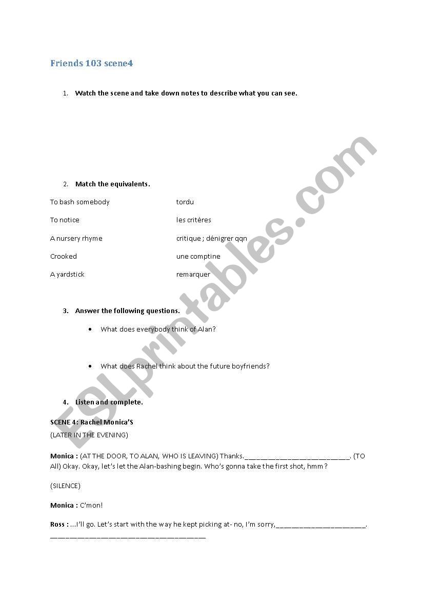 Friends episode 103 scene 4 worksheet