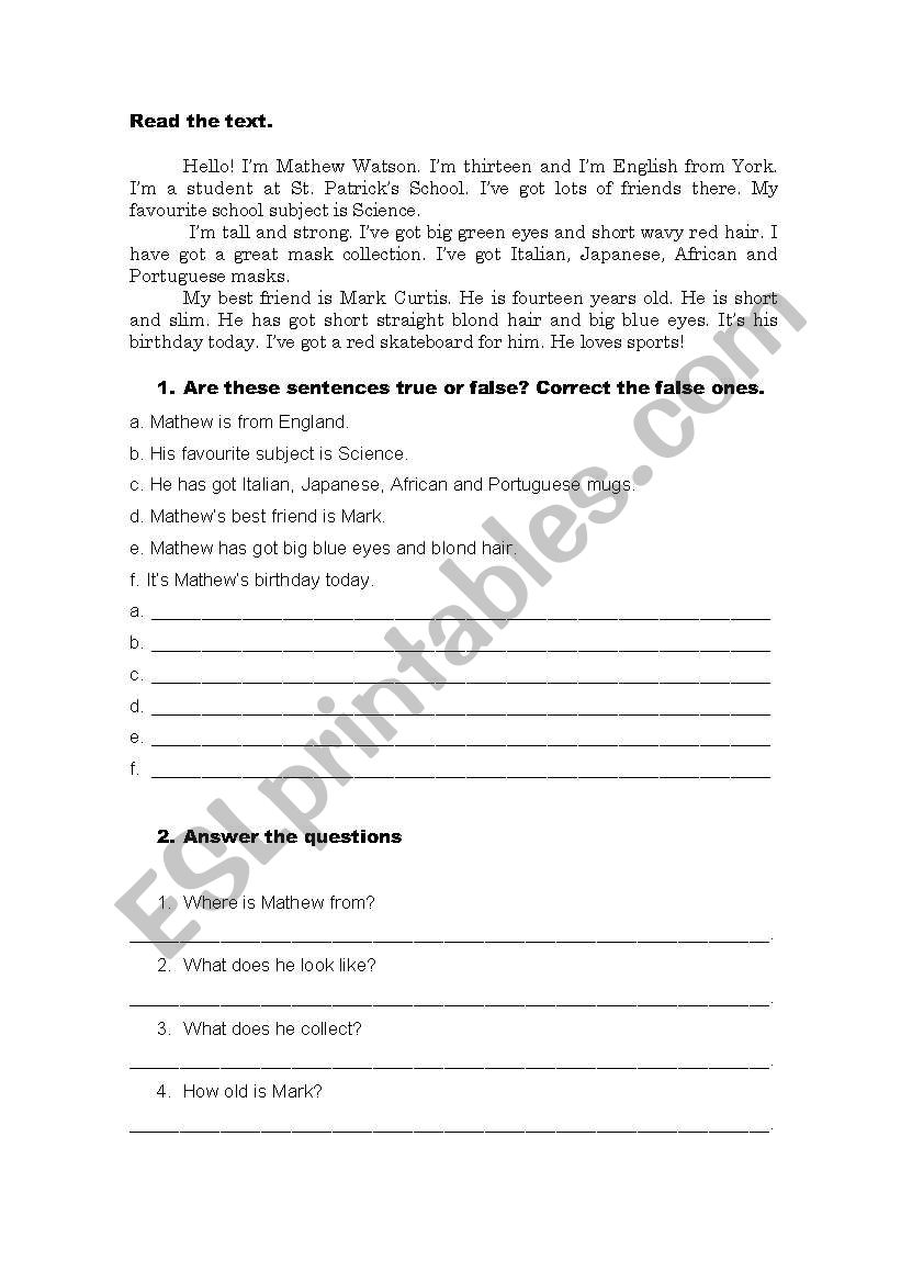 5th grade test worksheet