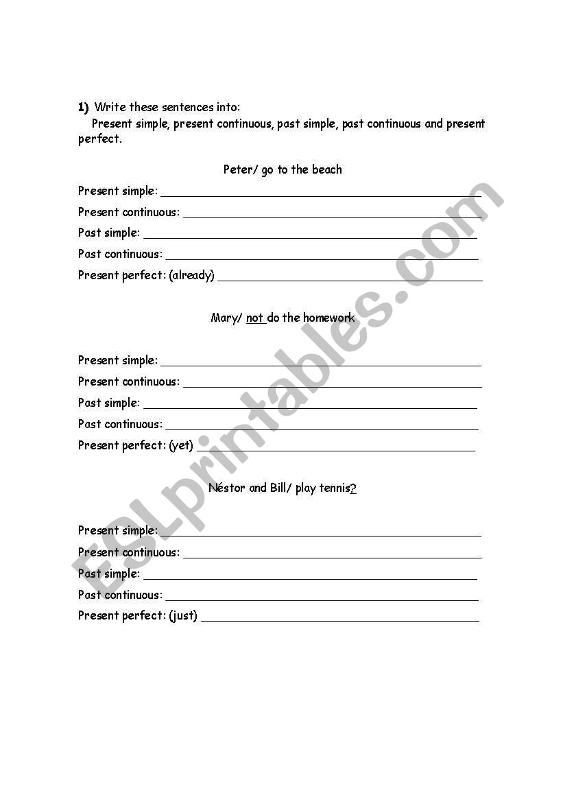 Verb tenses worksheet