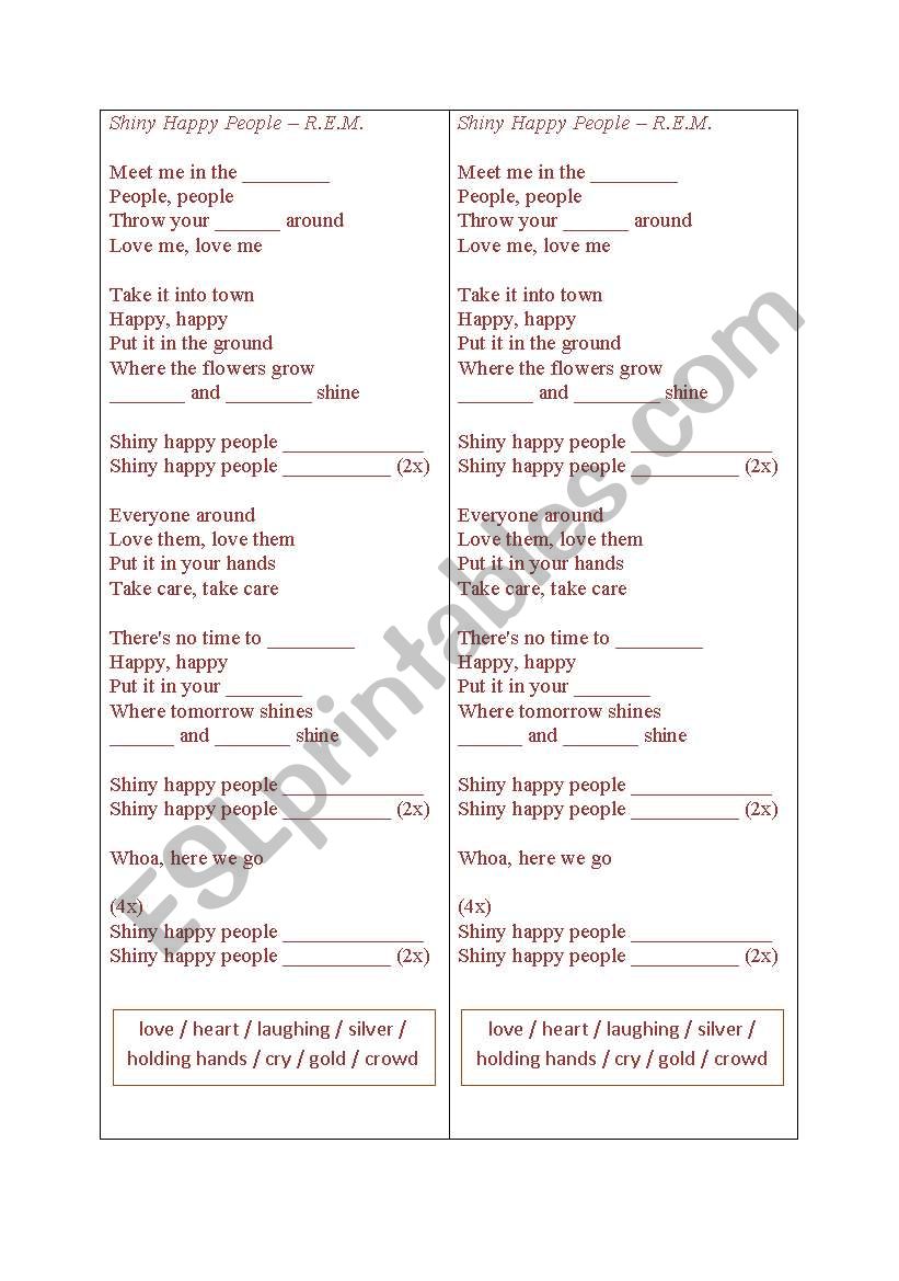 shiny happy peolple worksheet