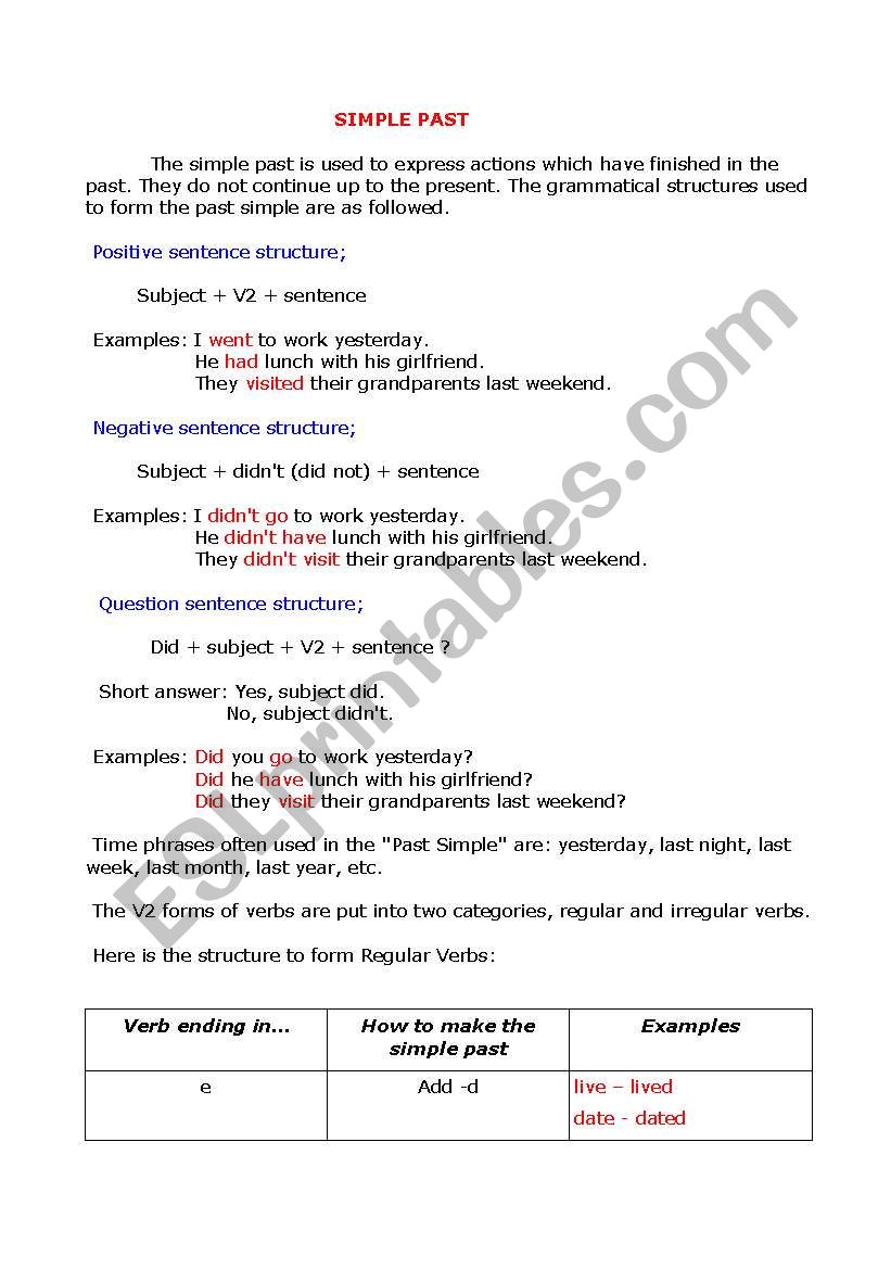 simple past worksheet