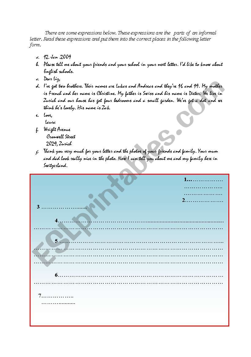 Informal letter - Sentence order