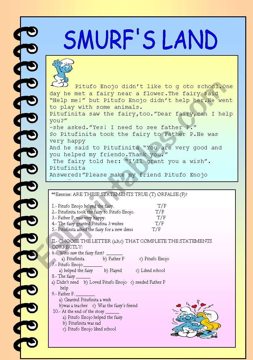 Smurfs Land worksheet