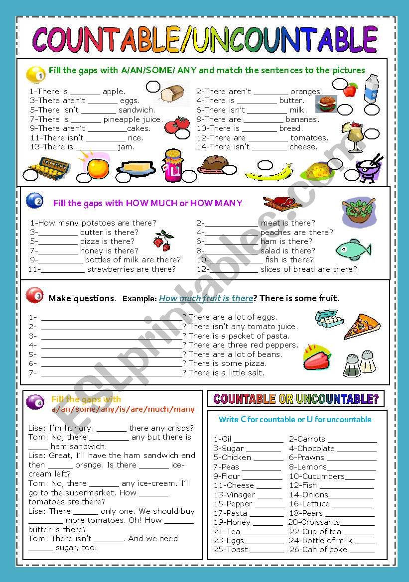 COUNTABLE/UNCOUNTABLE NOUNS worksheet