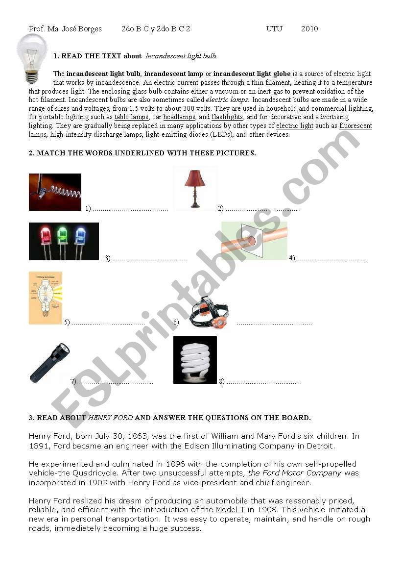 The light bulb  worksheet