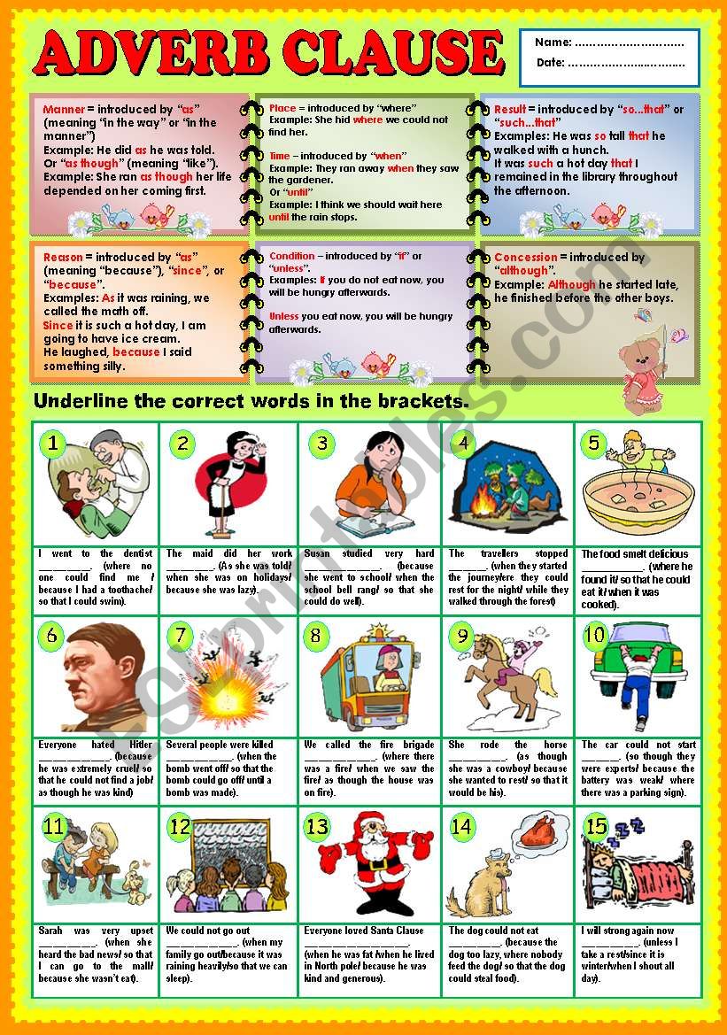 Adverb Clause part 1 KEY ESL Worksheet By Ayrin