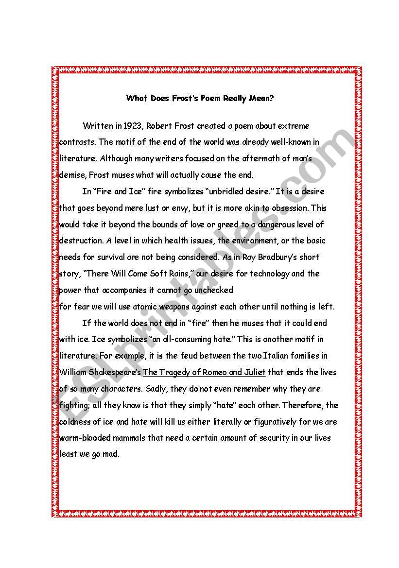 Fire And Ice Analysis Esl Worksheet By Carla Horne Fire And Ice Analysis Esl Worksheet By Carla Horne