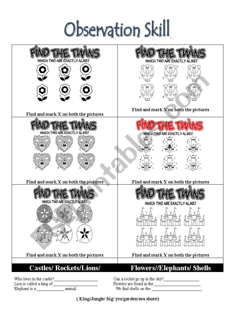 Observation Skills worksheet