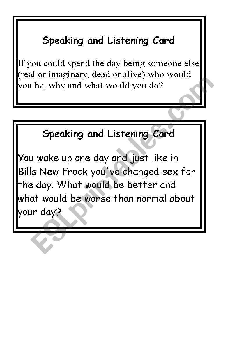 Speaking and Listening Cards worksheet
